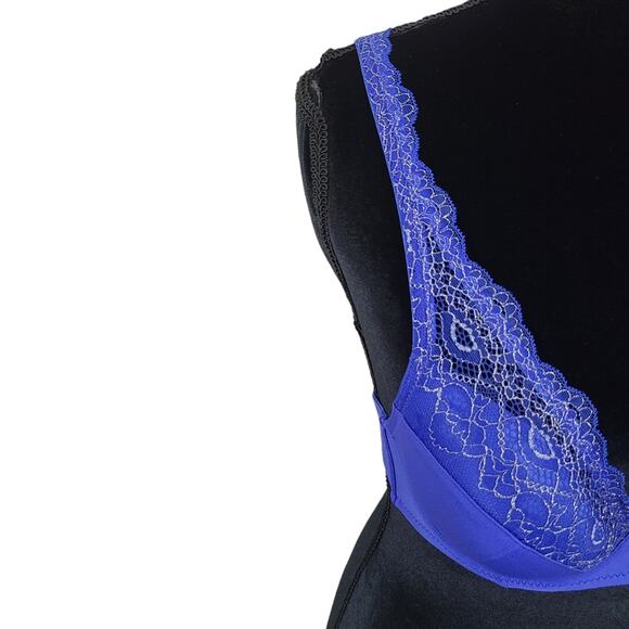 Mod by Parfait Womens 32C  Blue Lace Push Up Bra Lingerie Sexy Padded Plunging - Picture 4 of 11